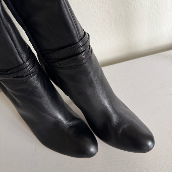 Ann Taylor | Leather Ankle Wrap Cone Heel Knee Boots - Picture 4 of 8